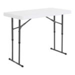 Mesa rectangular plegable LIFETIME Color  blanca de 1.22m y ajustable a 3 alturas: 61cm (infanfil) 74cm (normal) 91cm (bufetera)