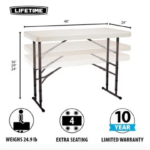 Mesa rectangular plegable LIFETIME Color almendra de 1.22m y ajustable a 3 alturas: 61cm (infanfil) 74cm (normal) 91cm (bufetera)