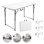 Mesa rectangular plegable LIFETIME (estilo maleta)de 1.22m y austable a 3 alturas: 61cm (infanfil) 74cm (normal) 91cm (bufetera) Viene en tarima de 24 pkt